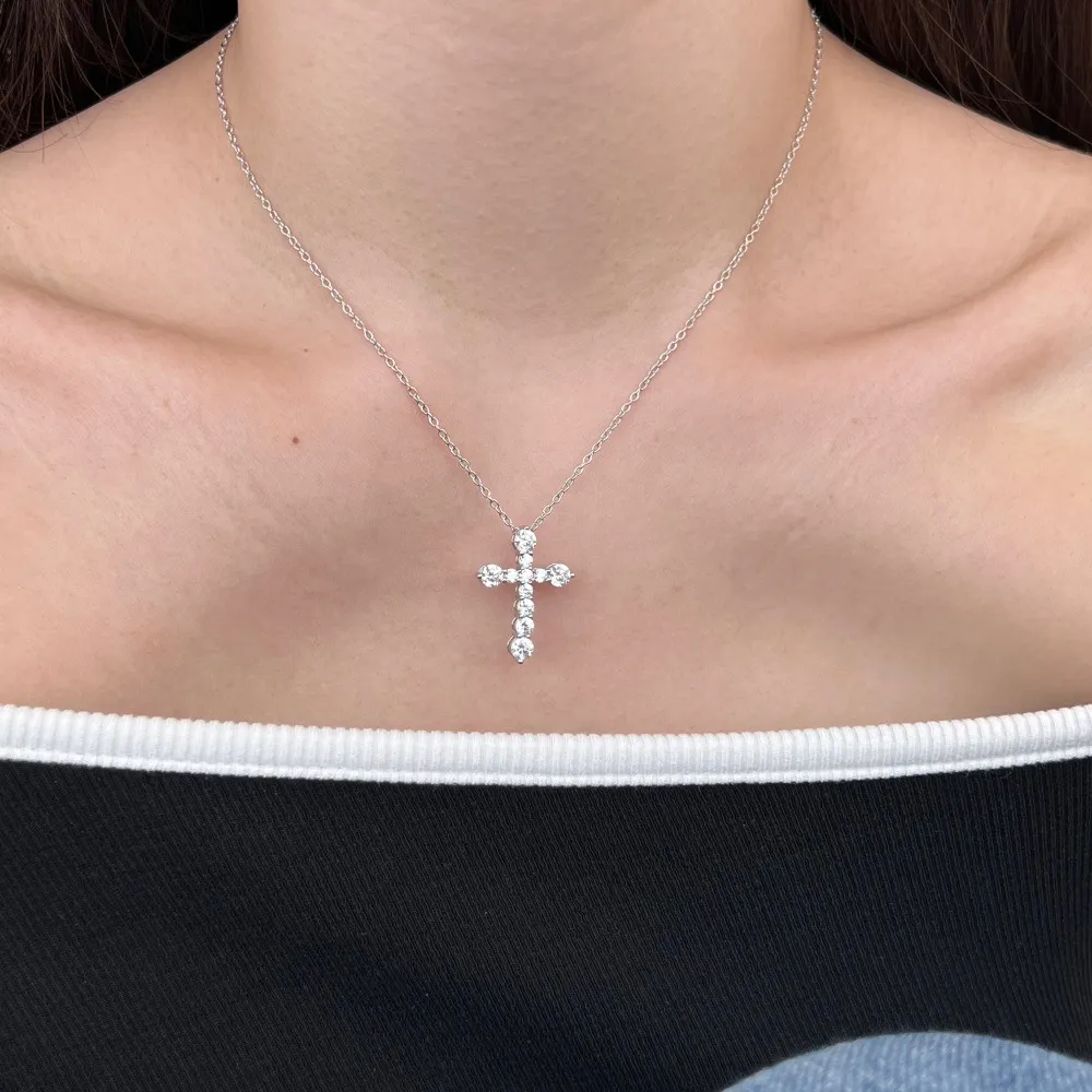 925 Sterling Silver Zirconia Cross Pendant Necklace 80200322 - image1