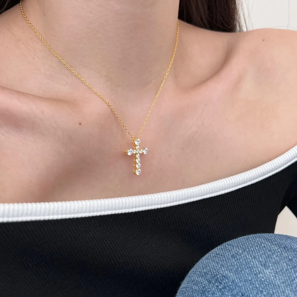 925 Sterling Silver Zirconia Cross Pendant Necklace 80200322 - image2