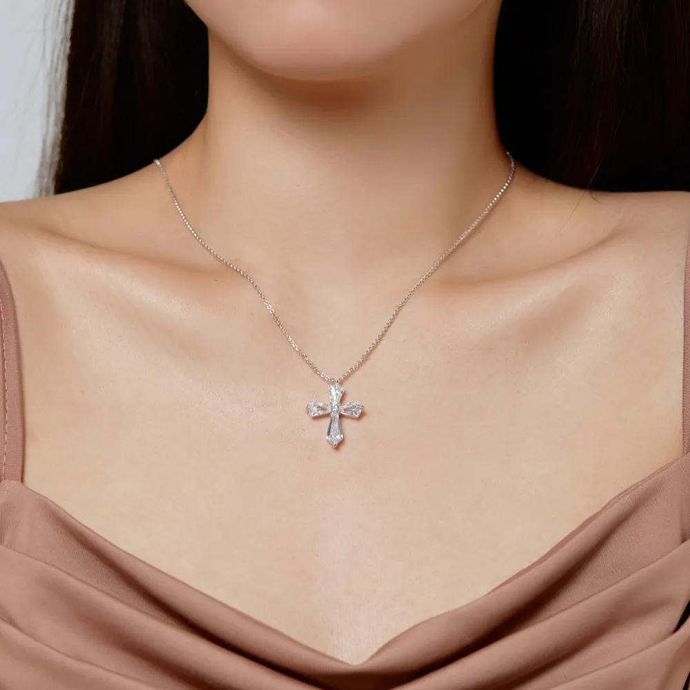 S925 Unique Zirconia Cross Pendant Necklace 80200328 - image1