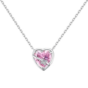 925 Sterling Silver Arrow Zirconia Heart Necklace 80200329