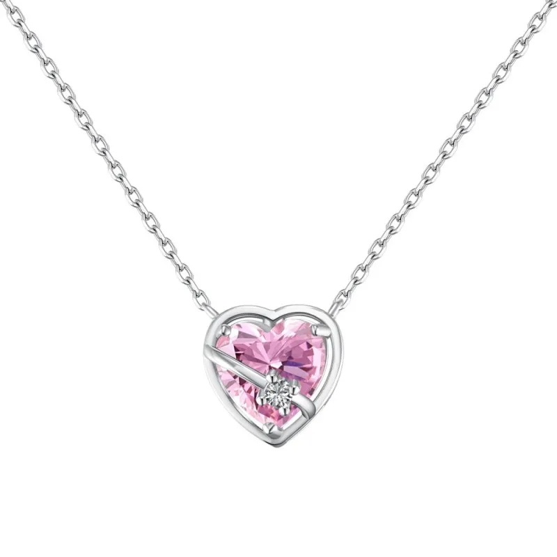 925 Sterling Silver Arrow Zirconia Heart Necklace 80200329