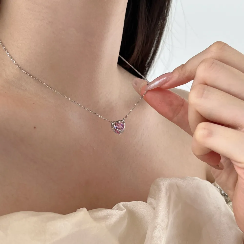 925 Sterling Silver Arrow Zirconia Heart Necklace 80200329 - image1