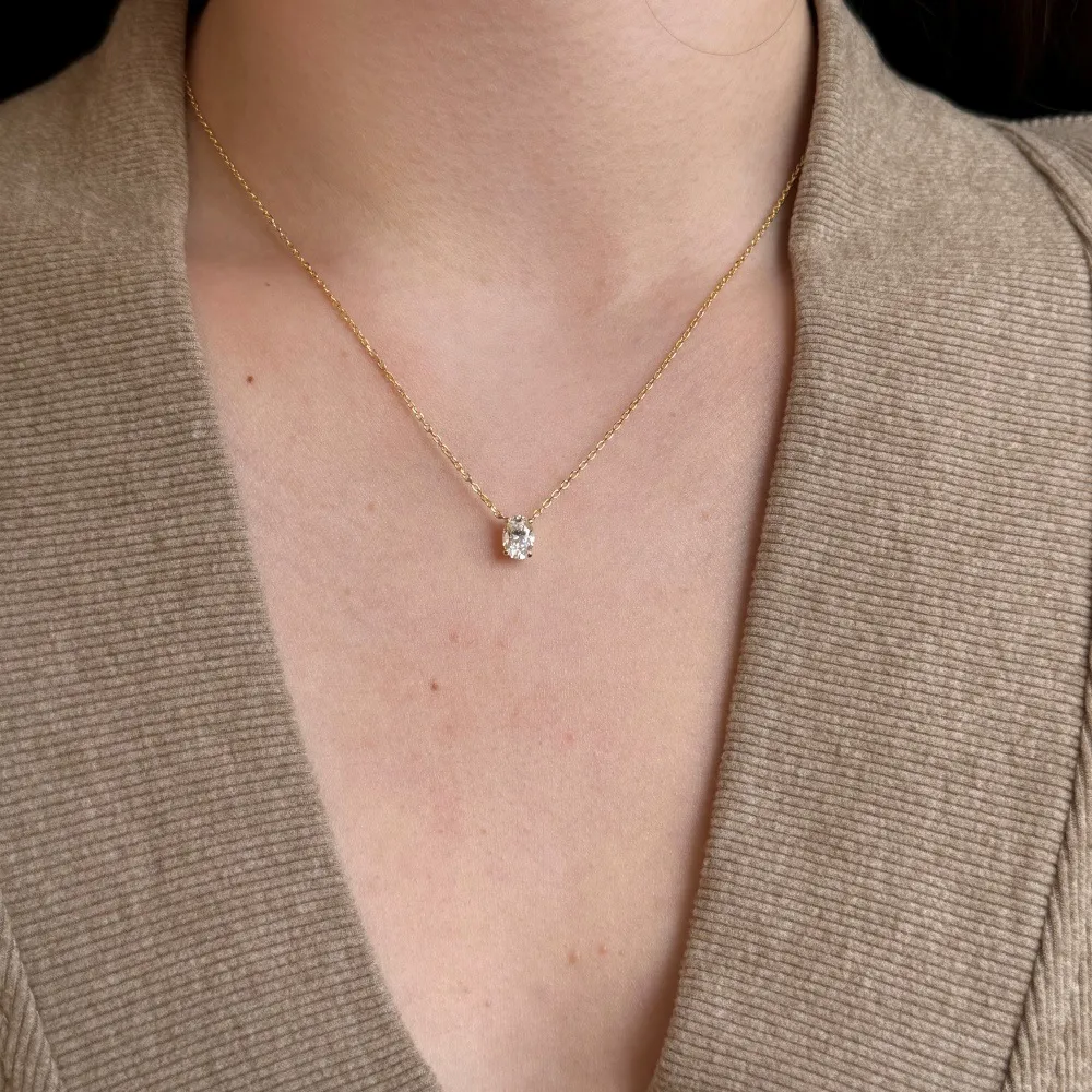 925 Sterling Silver 5A Oval Zirconia Necklace 80200330 - image1