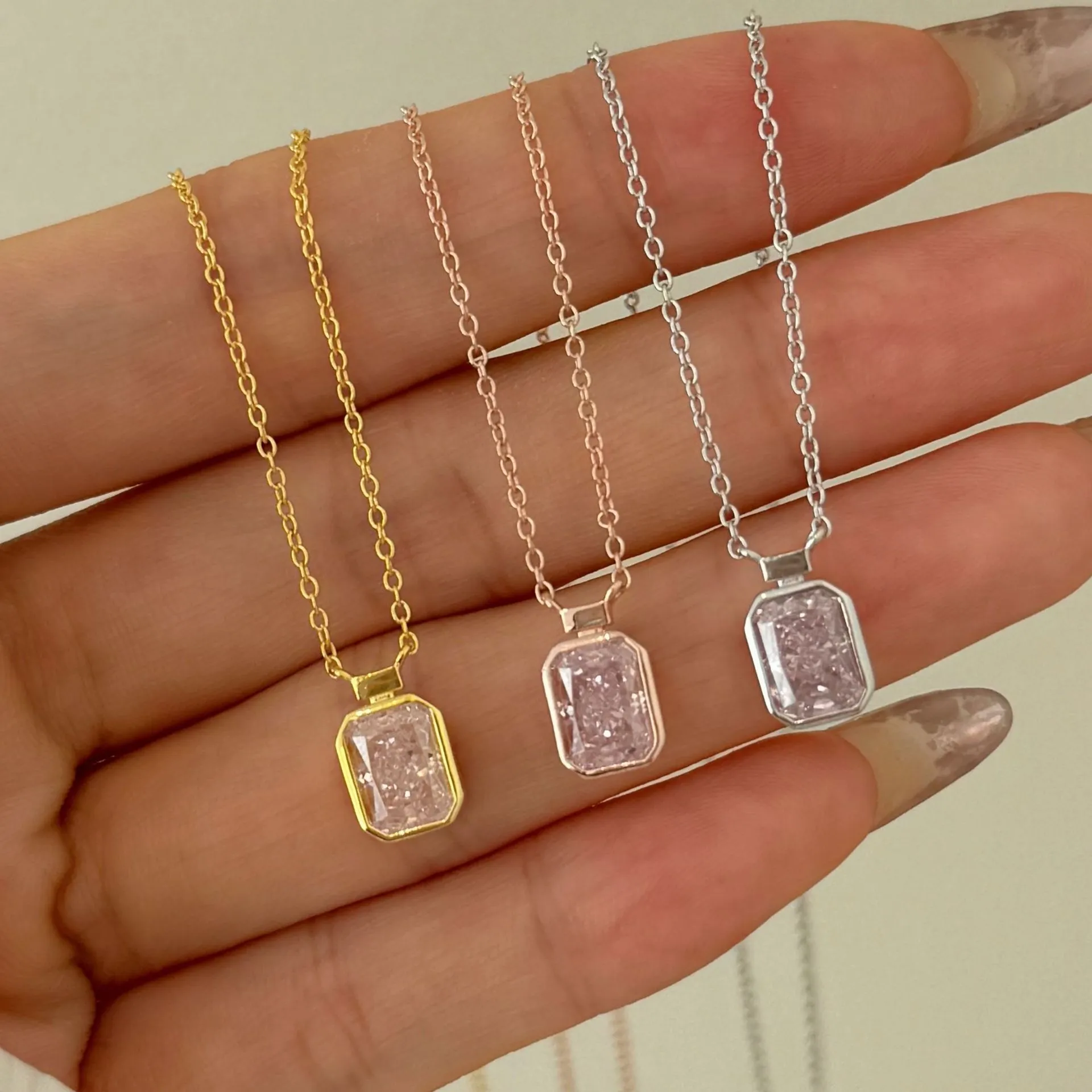 925 Sterling Silver 8A Rectangle Zirconia Necklace 80200332 - image1