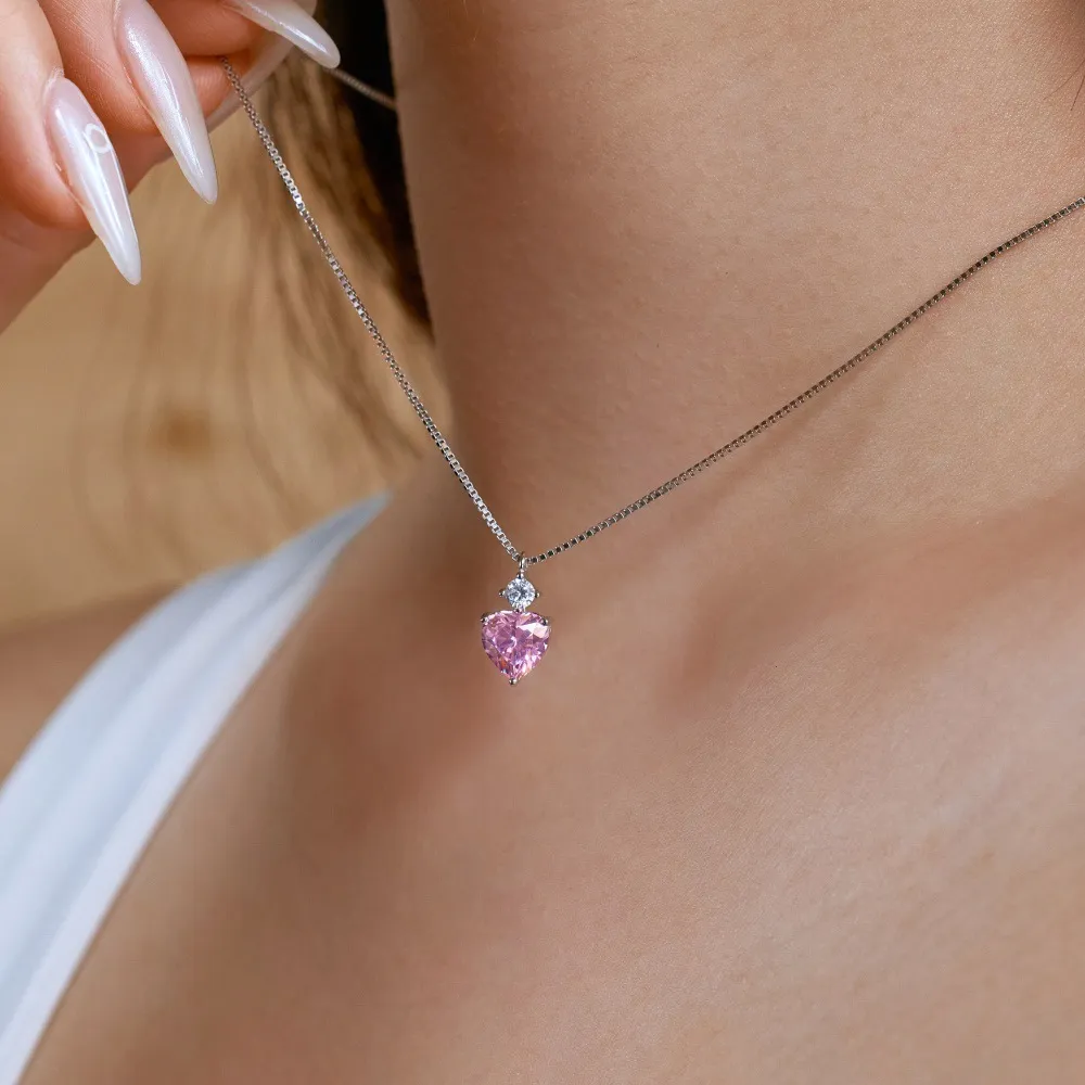 925 Sterling Silver Pink Zirconia Heart Necklace 80200336 - image1