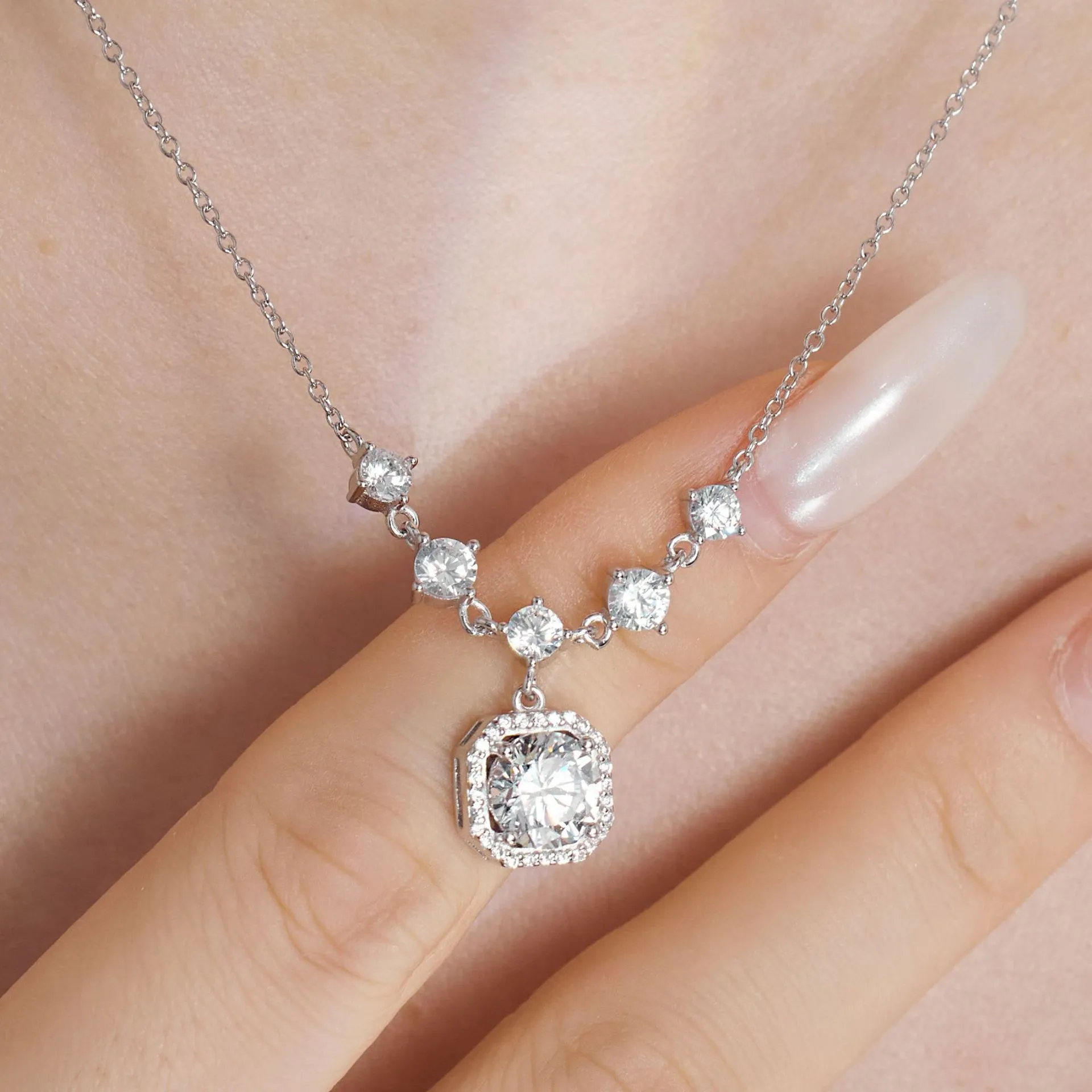 S925 5A Iced Sugar Zirconia Wedding Necklace 80200338 - image2