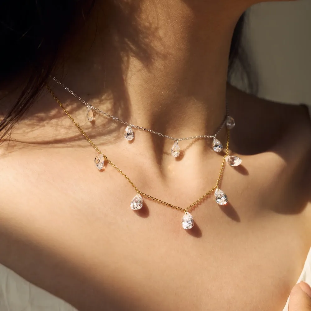 S925 5A Bling Five Waterdrop Zirconia Necklace 80200351 - image2