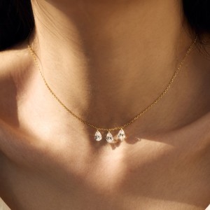 S925 5A Bling Three Waterdrop Zirconia Necklace80200352