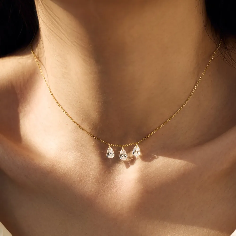 S925 5A Bling Three Waterdrop Zirconia Necklace80200352 - image2
