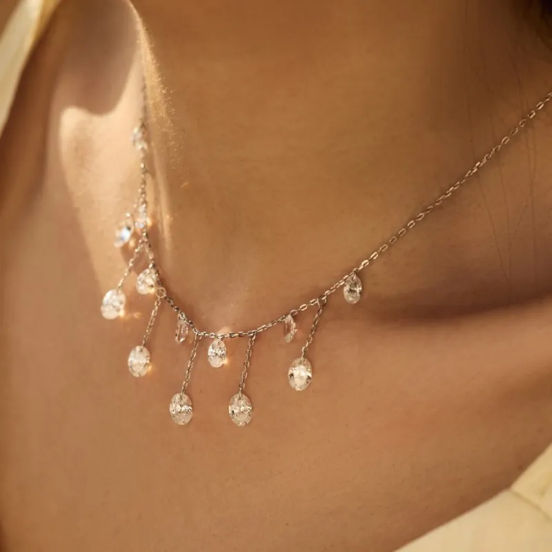 S925 Blink 5A Oval Zirconia Tassel Necklace 80200358