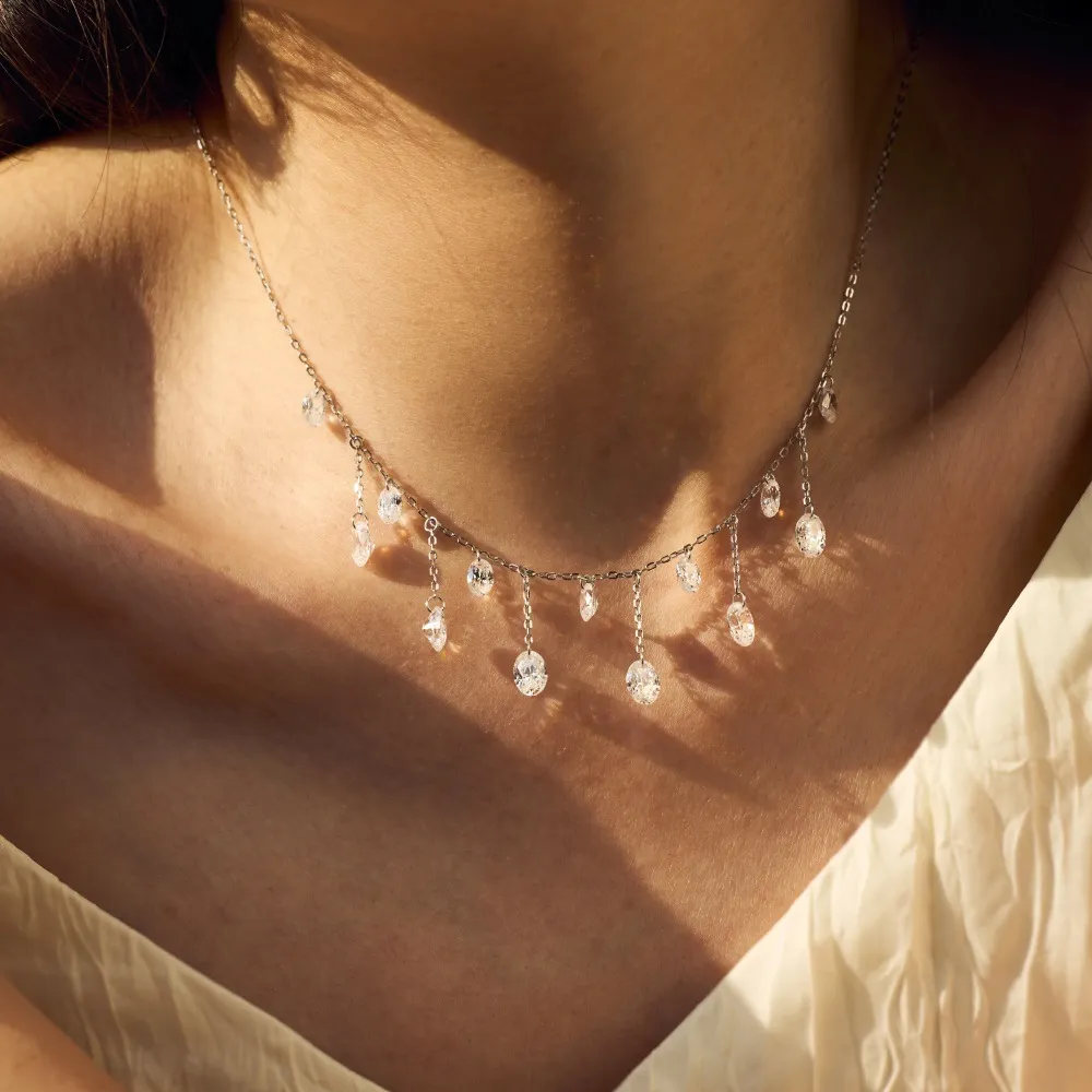 S925 Blink 5A Oval Zirconia Tassel Necklace 80200358 - image2
