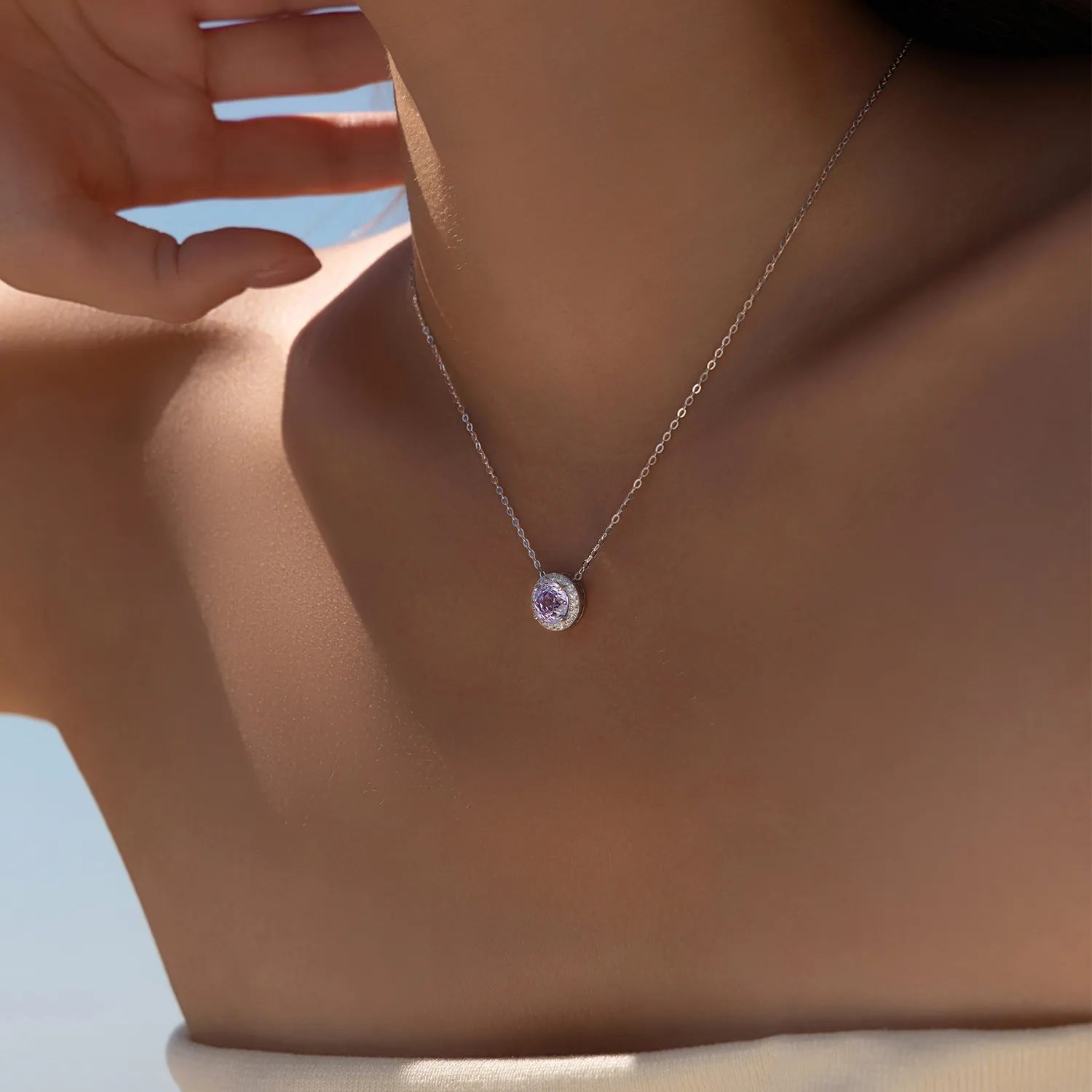 925 Sterling Silver Rose Cut Violet Zirconia Necklace 80200364 - image1
