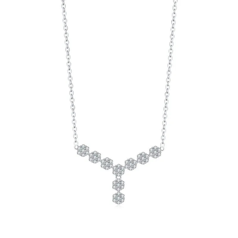 925 Sterling Silver Zirconia Flowers Necklace 80200365