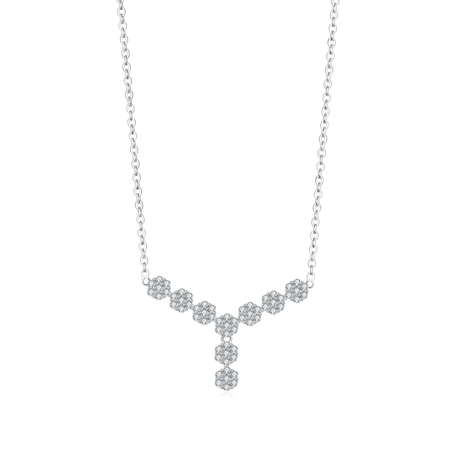 925 Sterling Silver Zirconia Flowers Necklace 80200365