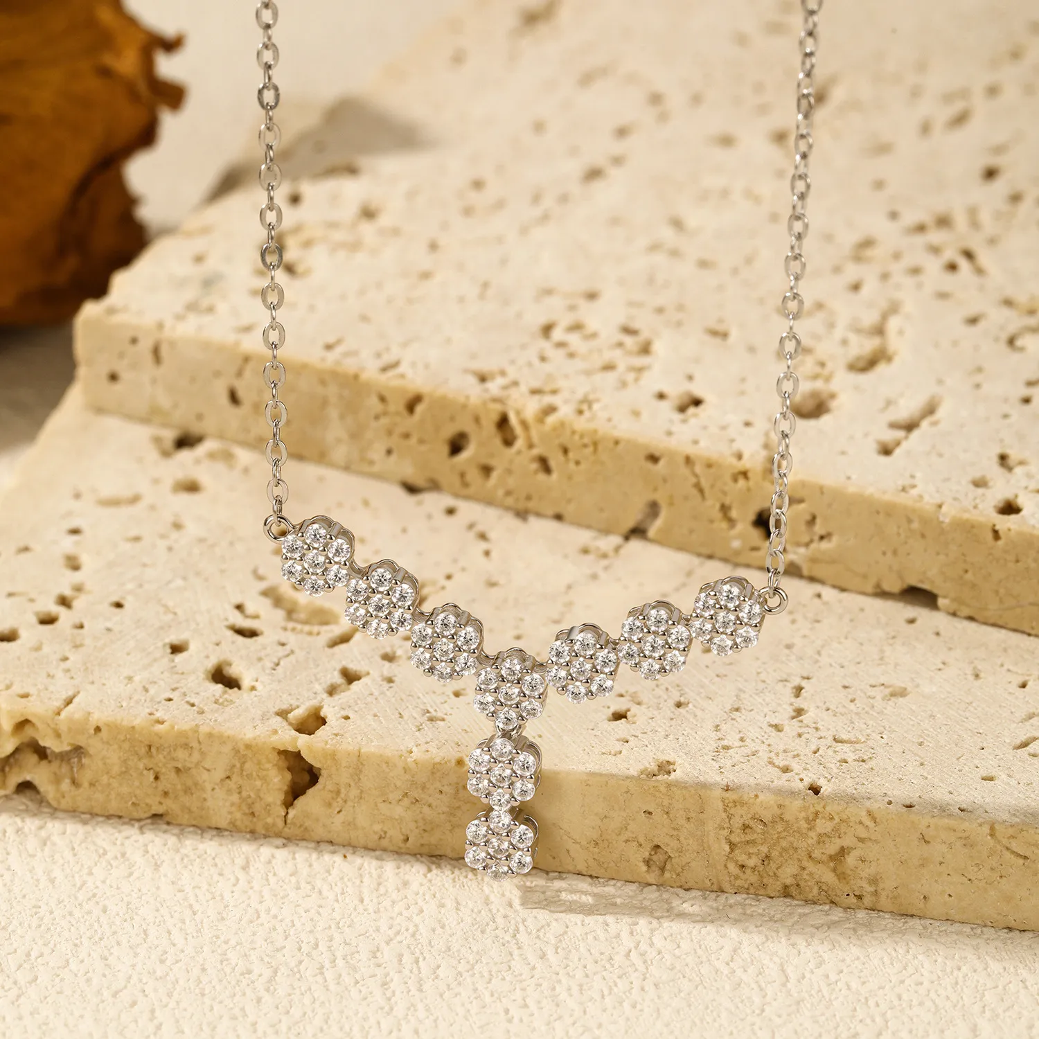 925 Sterling Silver Zirconia Flowers Necklace 80200365 - image2