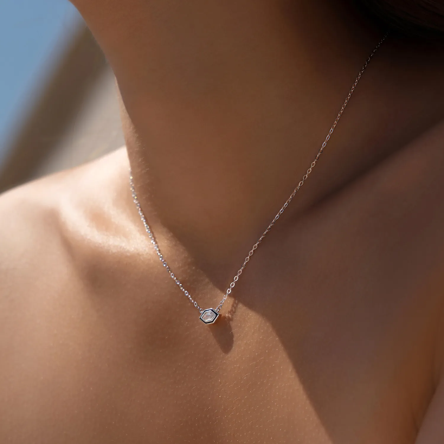S925 Geometric hexagonal Zirconia Necklace 80200367 - image1