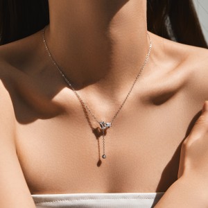 S925 Minimalist Zirconia Tassel Necklace 80200373