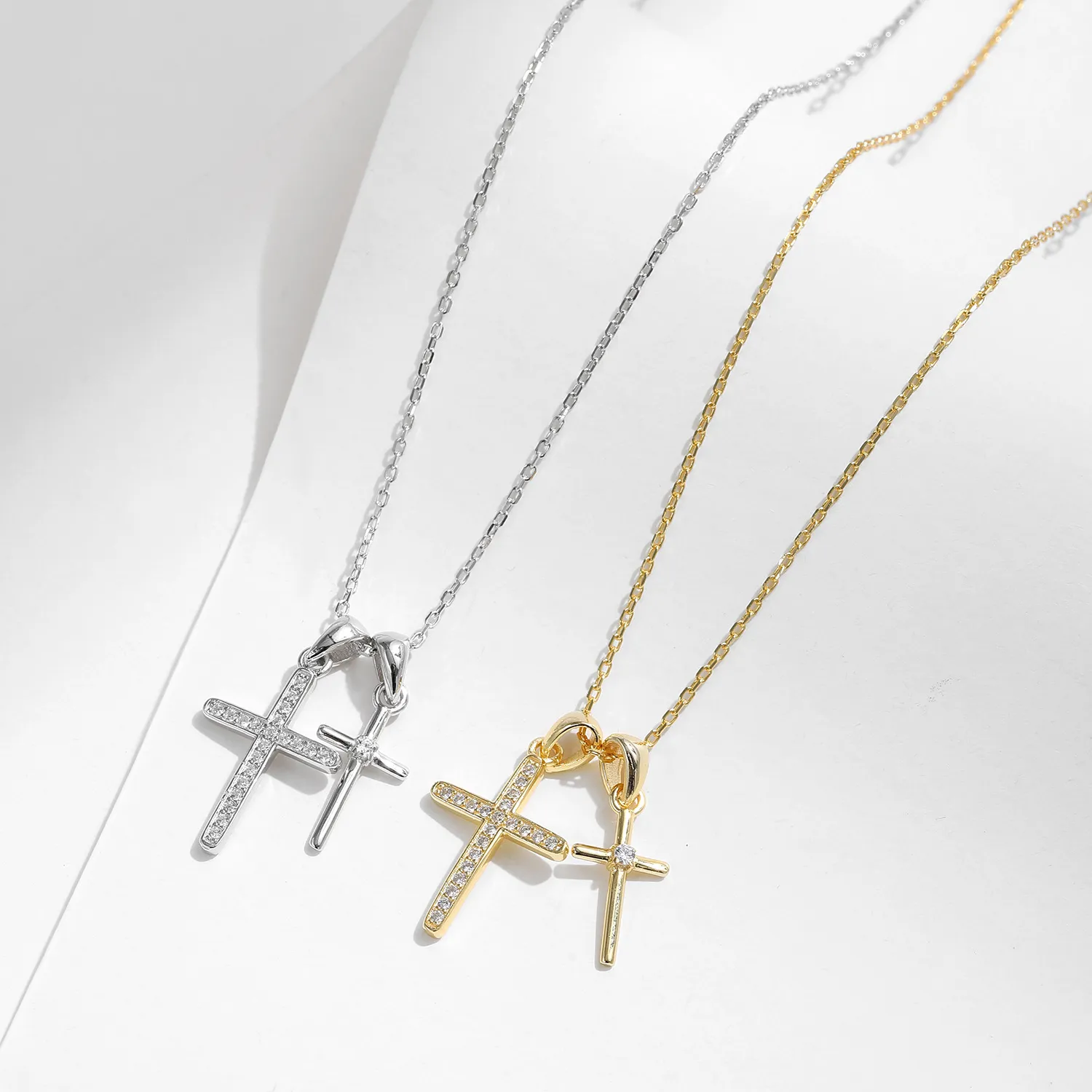 S925 Zirconia Double Cross Pendant Necklace 80200374 - image2