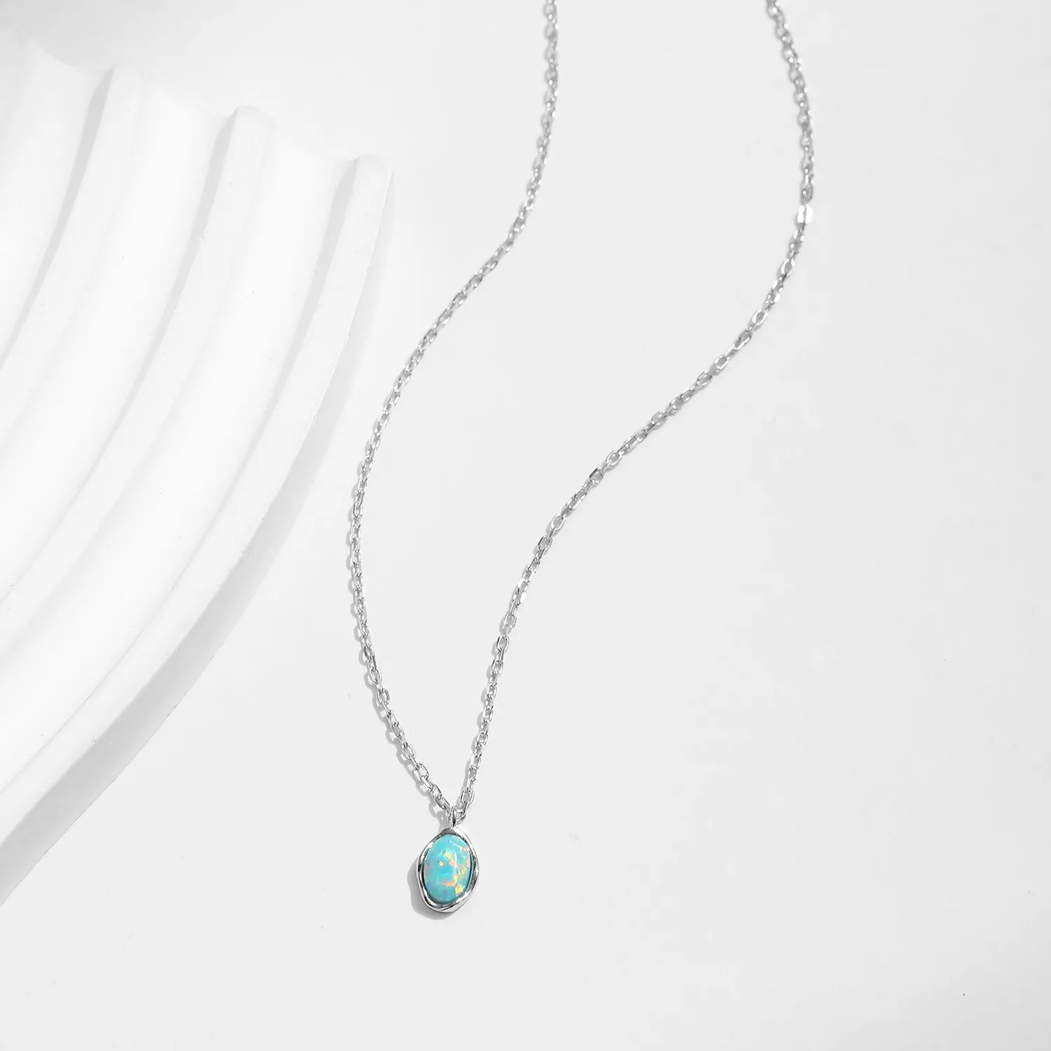 S925 Vintage Irregular Opal Pendant Necklace 80200377 - image2