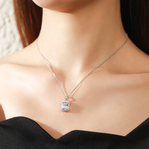 925 Sterling Silver Simulated Rectangle Zirconia Necklace 80200381