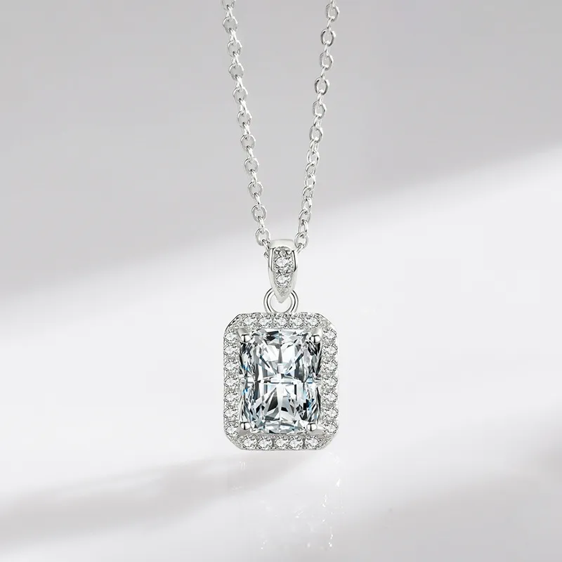 925 Sterling Silver Simulated Rectangle Zirconia Necklace 80200381 - image1