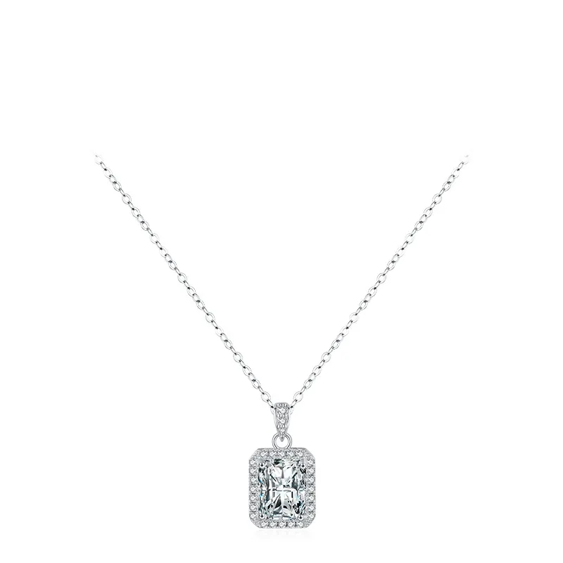 925 Sterling Silver Simulated Rectangle Zirconia Necklace 80200381