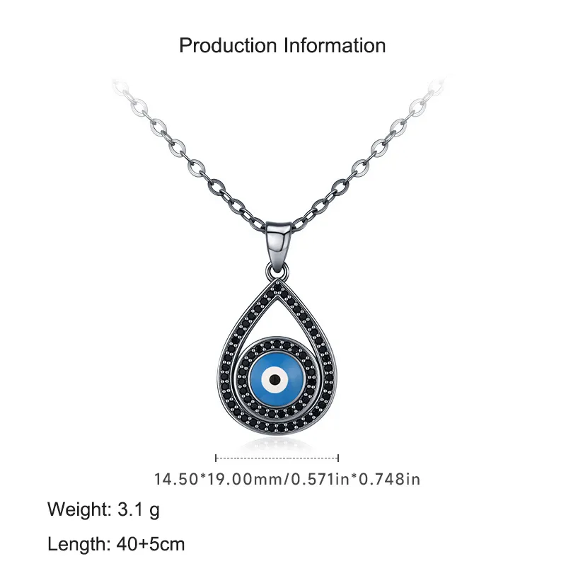 925 Sterling Silver Black Zirconia Evil Eye Statement Necklace 80200383 - image2