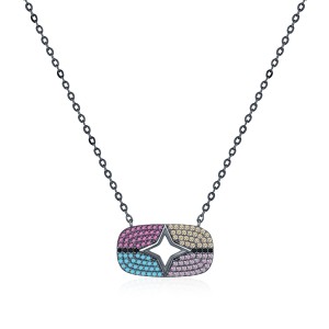 925 Sterling Silver Zirconia Star Statement Necklace 80200384