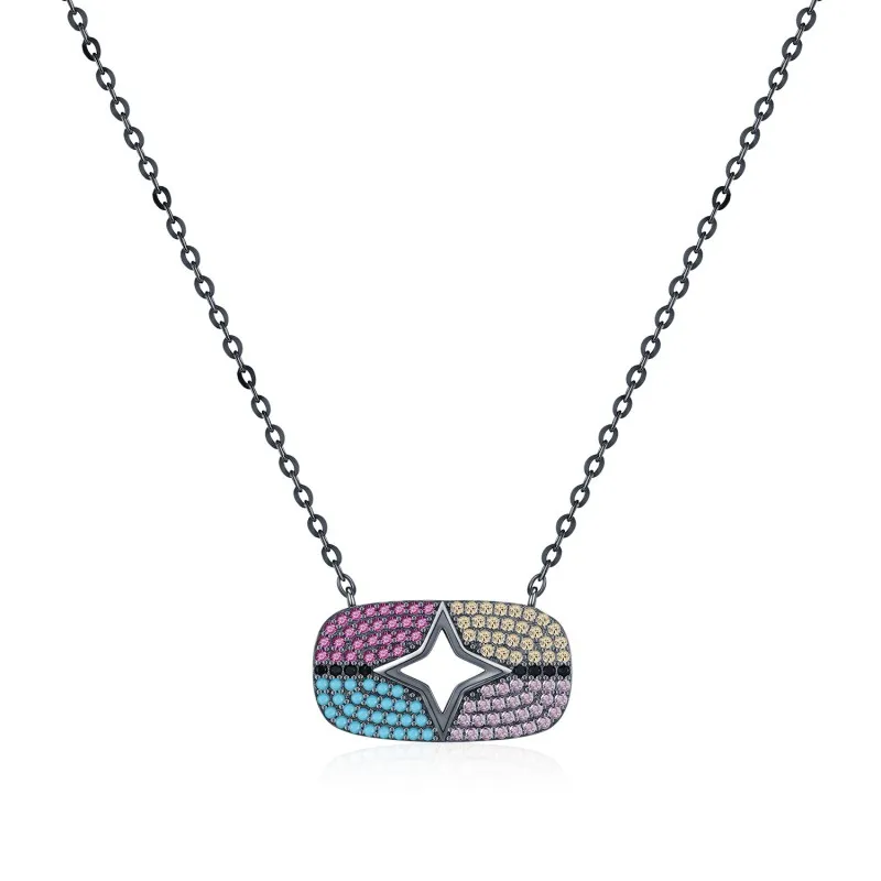 925 Sterling Silver Zirconia Star Statement Necklace 80200384