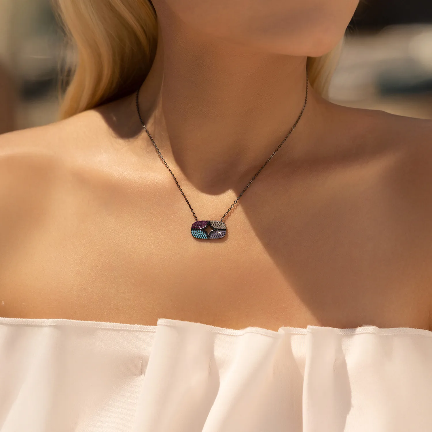 925 Sterling Silver Zirconia Star Statement Necklace 80200384 - image1