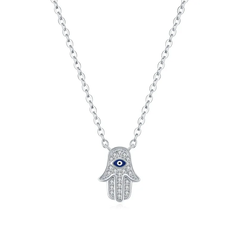 925 Sterling Silver Zirconia Hand Guardian Eye Necklace 80200386