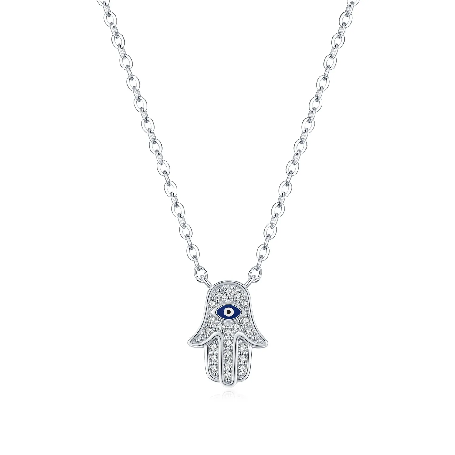 925 Sterling Silver Zirconia Hand Guardian Eye Necklace 80200386