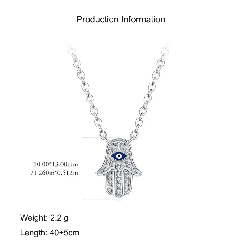 925 Sterling Silver Zirconia Hand Guardian Eye Necklace 80200386 - image2