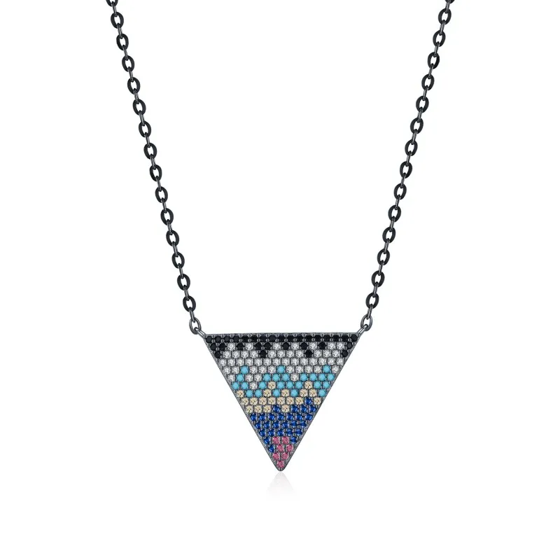 925 Sterling Silver Zirconia Triangle Statement Necklace 80200387