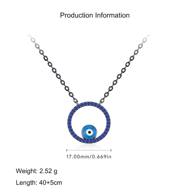 925 Sterling Silver Blue Cute Eye Statement Necklace 80200388 - image2