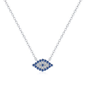 925 Sterling Silver Blue Eye Zirconia Statement Necklace 80200390
