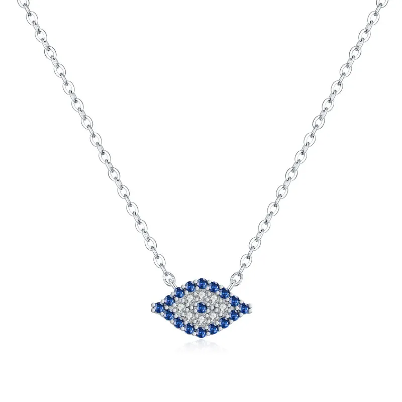 925 Sterling Silver Blue Eye Zirconia Statement Necklace 80200390