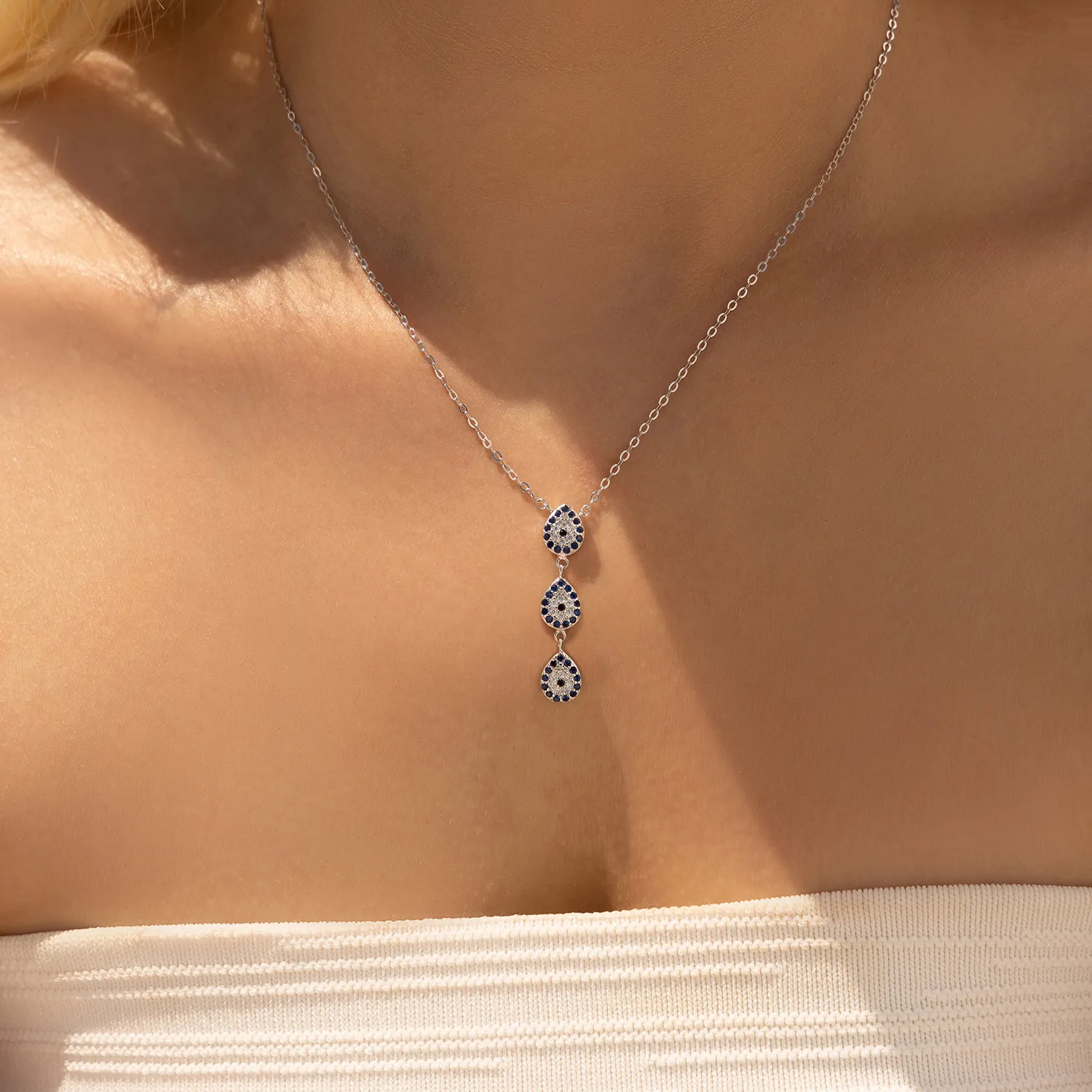 925 Sterling Silver Y-shaped Zirocnia Eye Statement Necklace 80200391 - image1