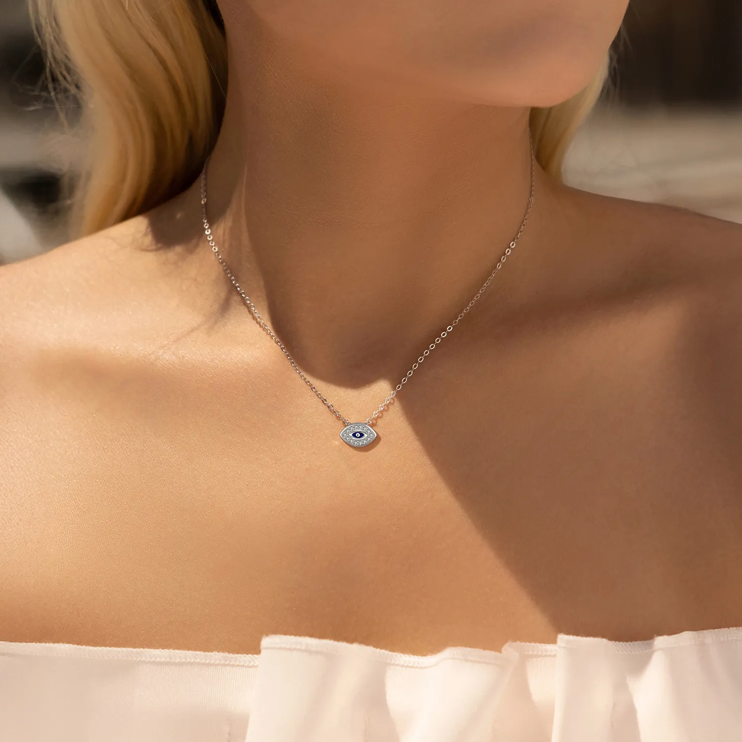 925 Sterling Silver Zirconia Eye Statement Necklace 80200392 - image1