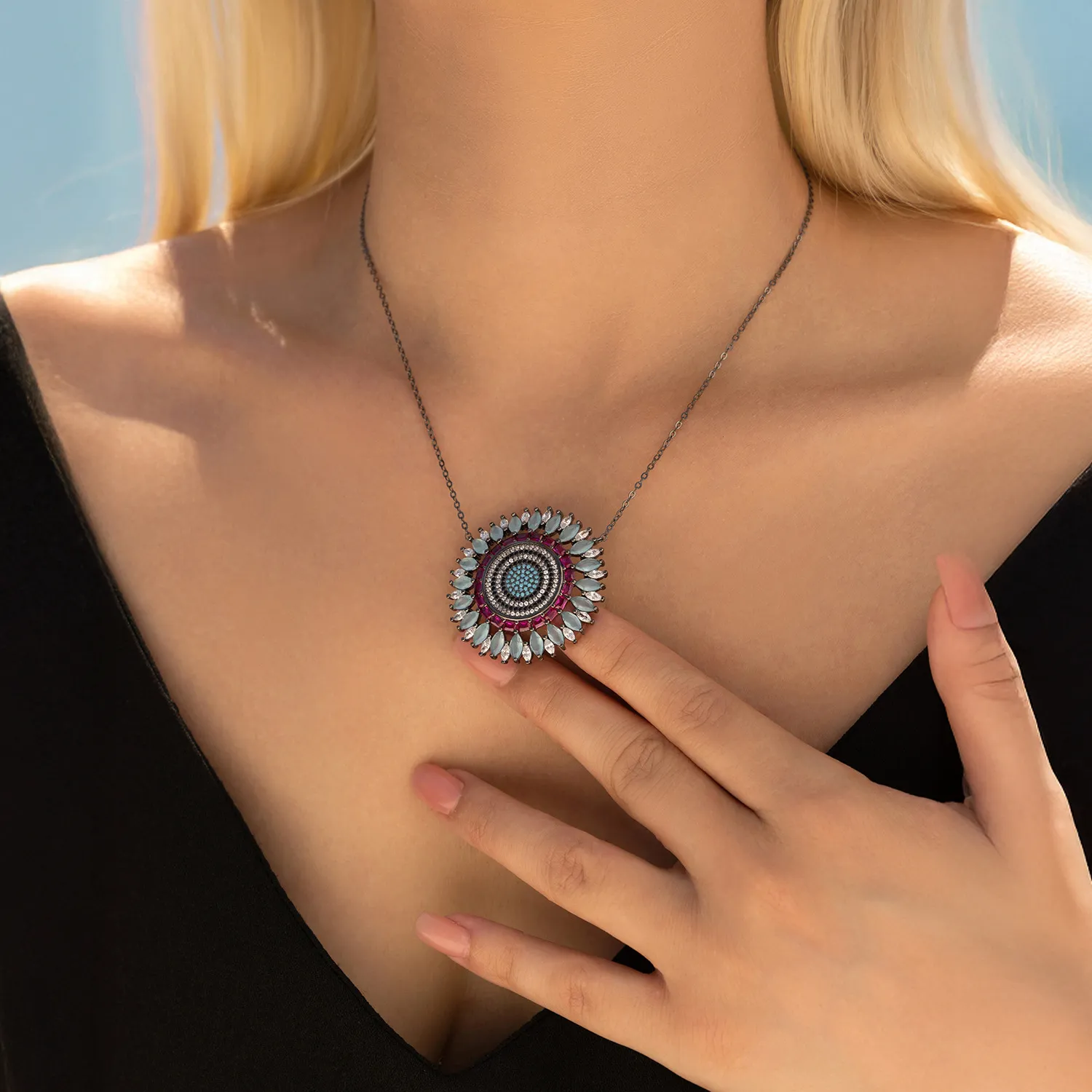 925 Sterling Silver Zirconia Bohemia Statement Necklace 80200393 - image1