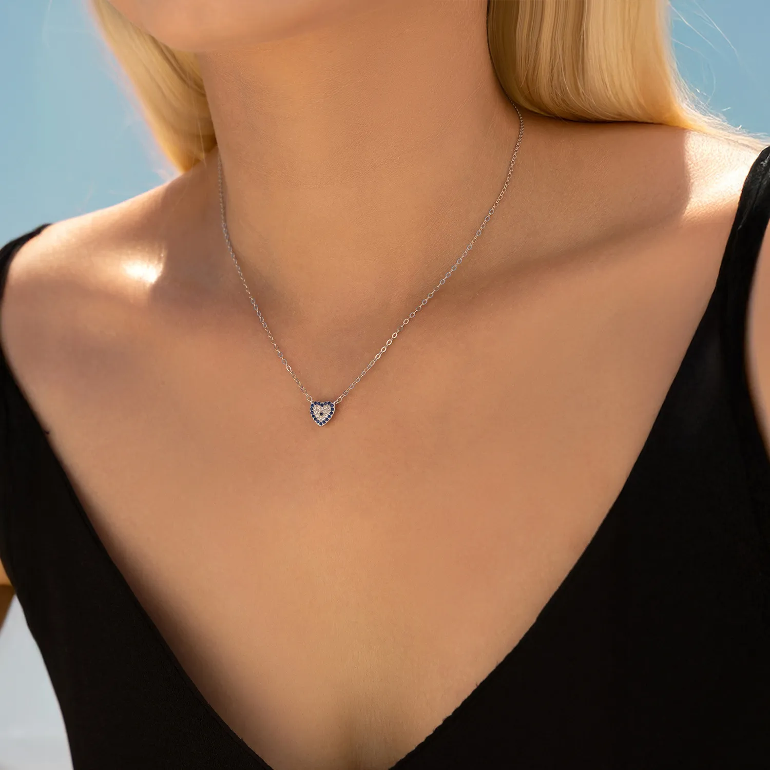 925 Sterling Silver Unique Zirconia Heart Necklace 80200396 - image1