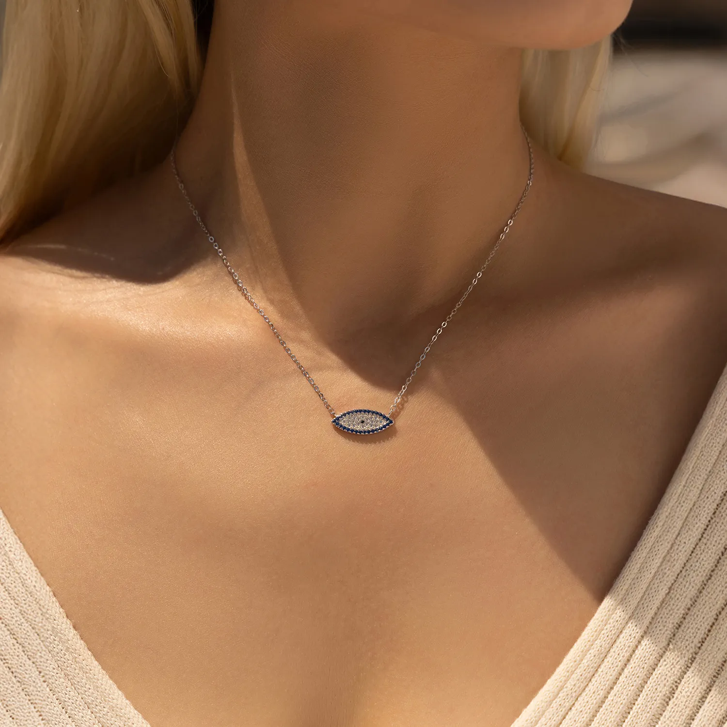 925 Sterling Silver Zirconia Eye Statement Necklace 80200398 - image1