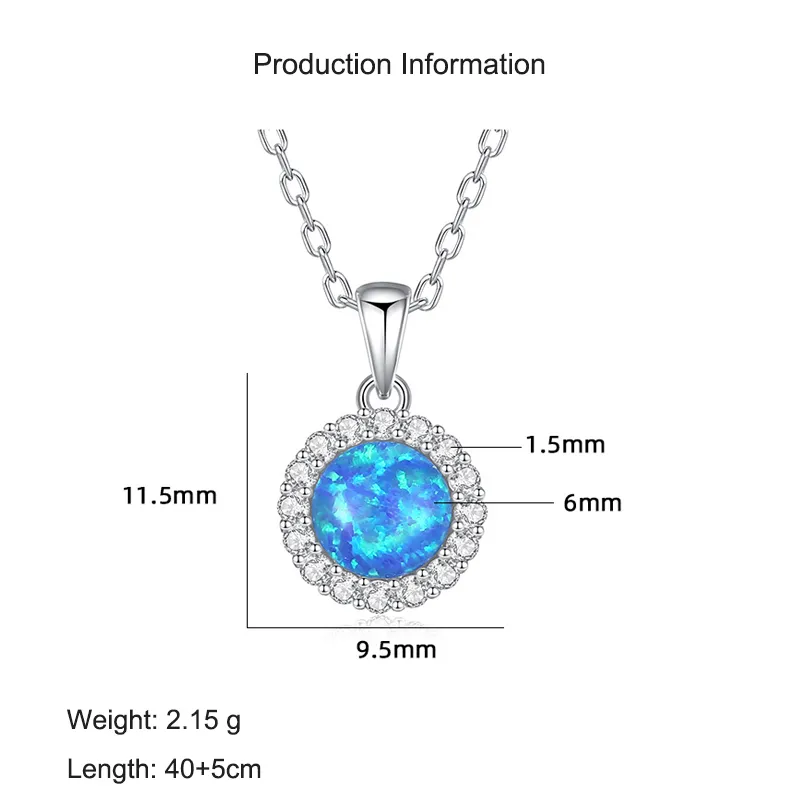925 Sterling Silver Round Opal Zircon Halo Pendant Necklace 80200402 - image2