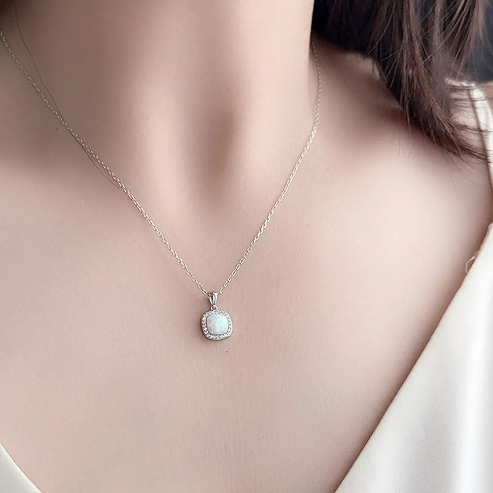 925 Sterling Silver Cushion Opal Pendant Necklace 80200403 - image3