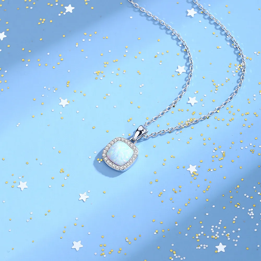 925 Sterling Silver Cushion Opal Pendant Necklace 80200403 - image4