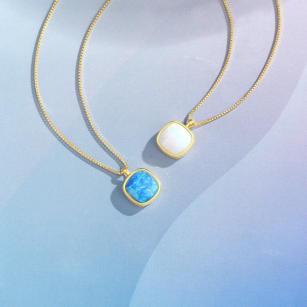 925 Sterling Silver Cushion Opal Pendant Necklace 80200404 - image1