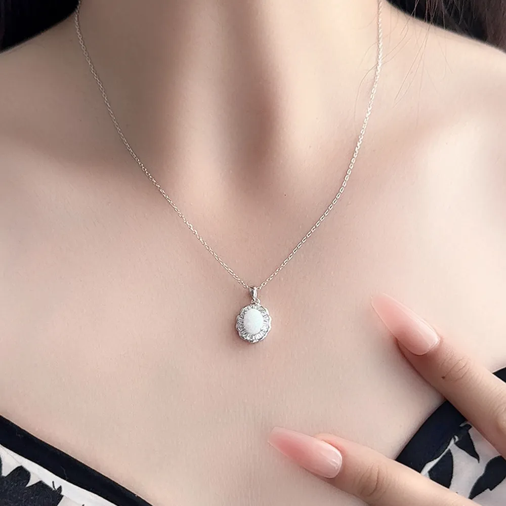 925 Sterling Silver White-Blue Opal Pendant Necklace 80200405 - image3