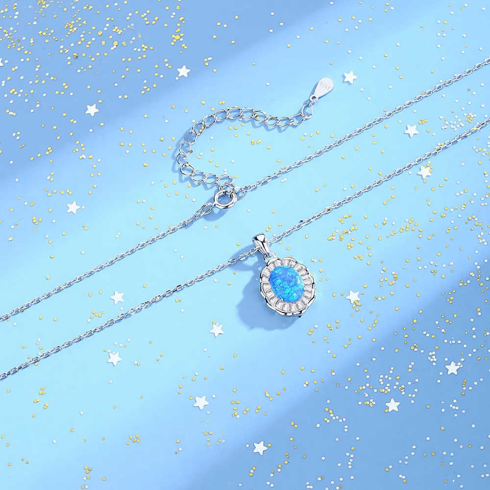 925 Sterling Silver White-Blue Opal Pendant Necklace 80200405 - image1