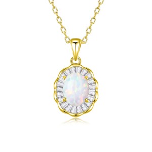 925 Sterling Silver White-Blue Opal Pendant Necklace 80200405