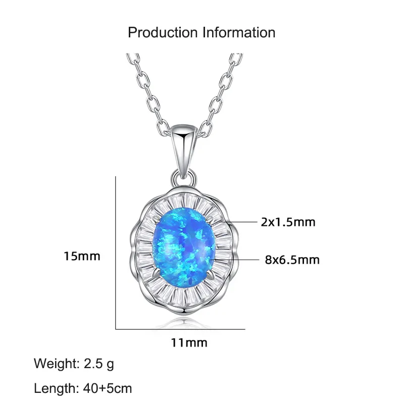 925 Sterling Silver White-Blue Opal Pendant Necklace 80200405 - image2